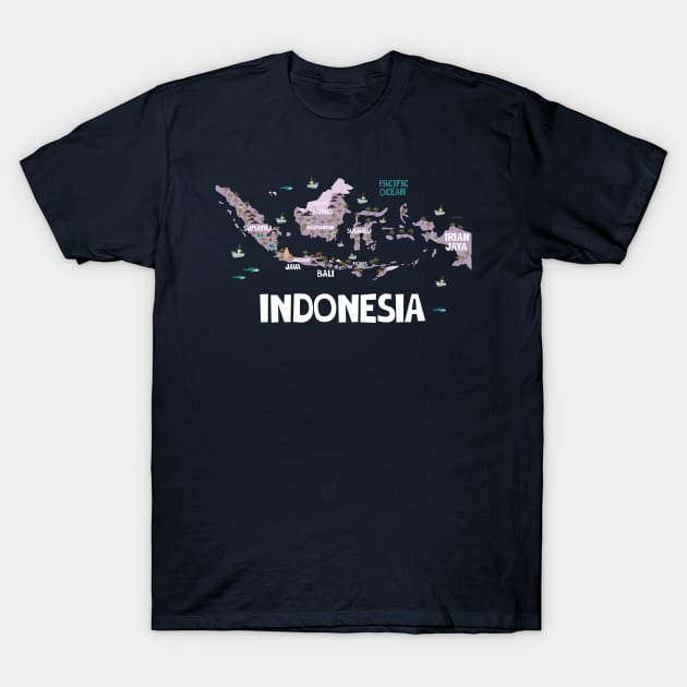 Indonesia Illustrated Map T-Shirt by JunkyDotCom